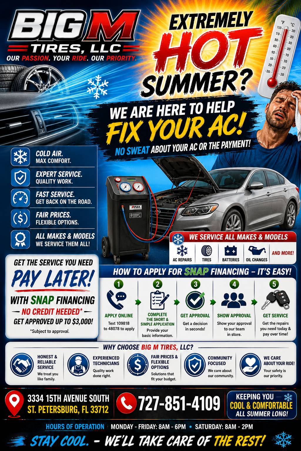 Big M Tires AC repair flyer