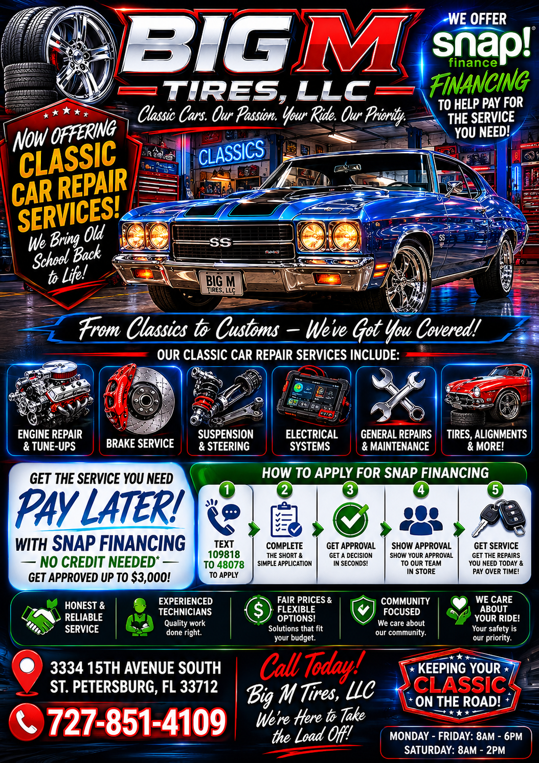 Classic car repair services flyer