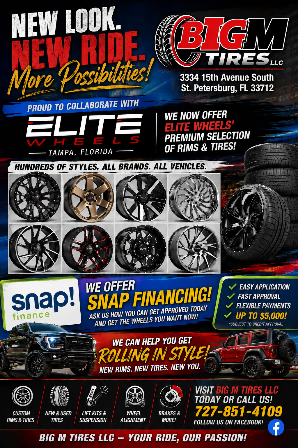 Big M Tires x Elite Wheels custom rims flyer